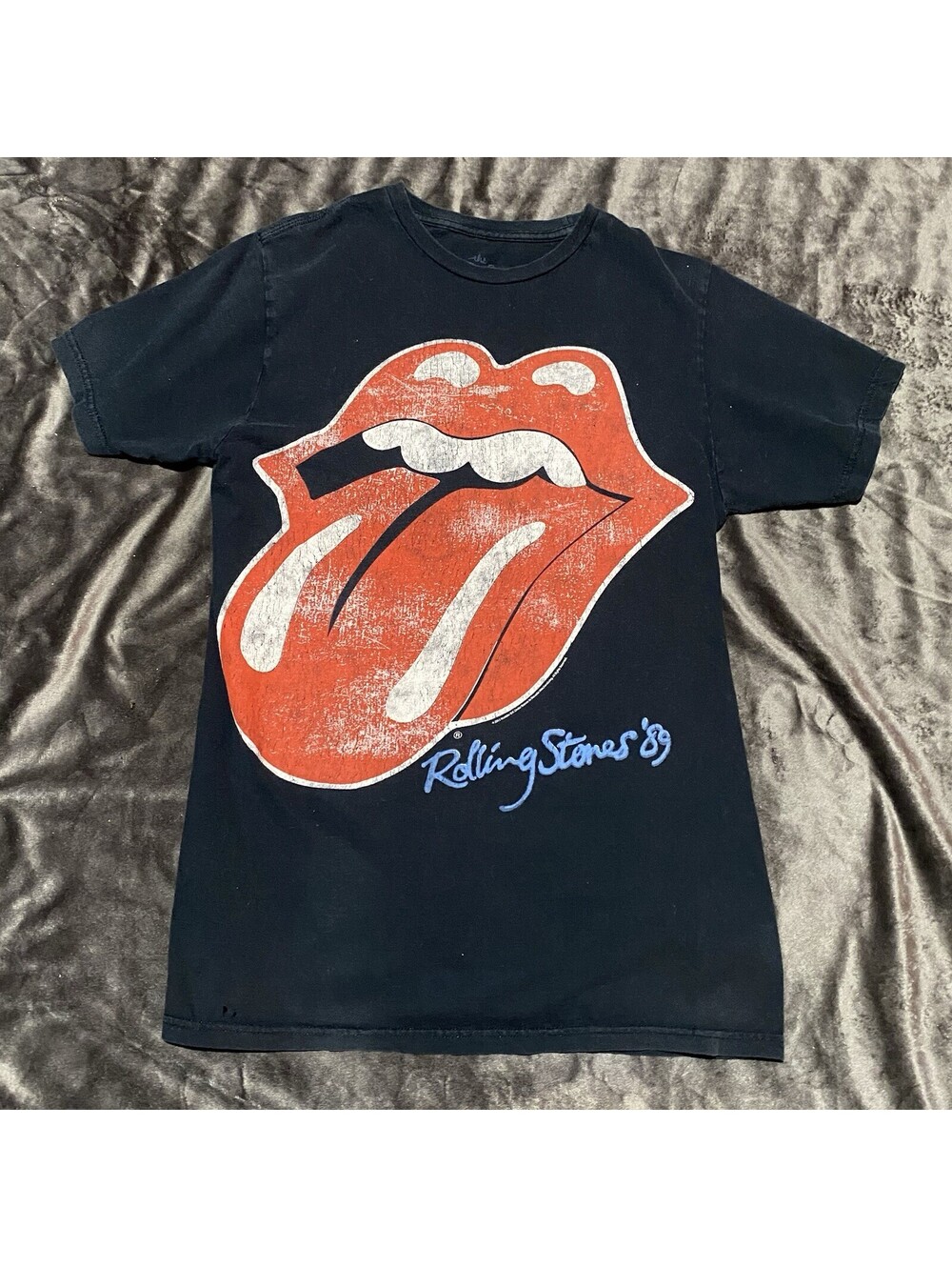 The Rolling Stones Graphic T-Shirt '89 Tour Logo Black Size Medium Rock Band Y2